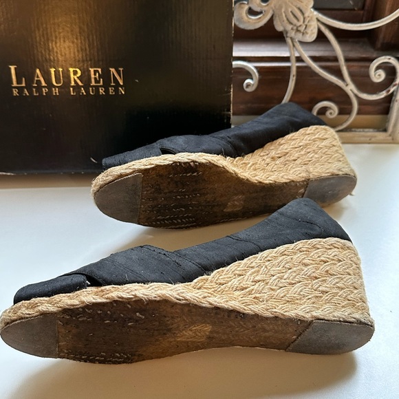 Lauren Ralph Lauren Cecilia Black Shantung Espadrille Wedge Shoes 8.5B - Picture 5 of 6